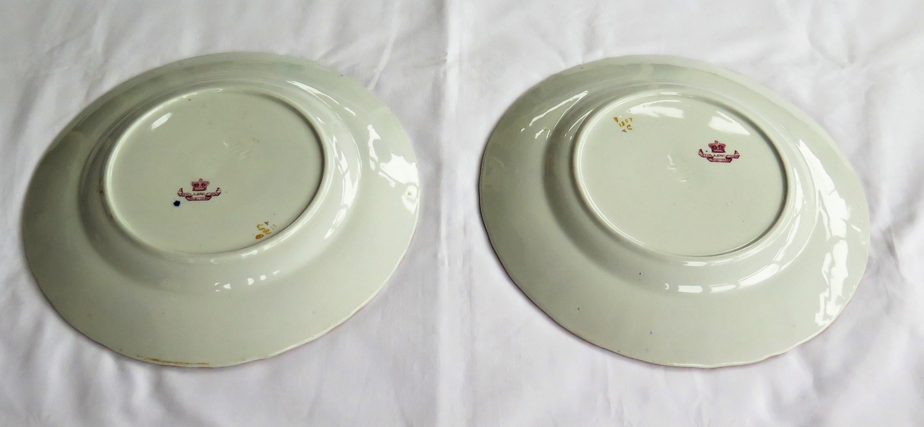 PAIR Mason's Ashworth's Ironstone large Dinner Plates finely painted,  Ca 1870  9