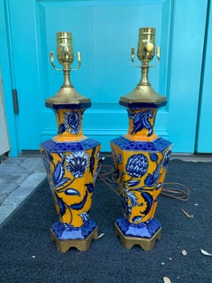 Pair of 19th Century Masons Orange/Blue Transfer Lamps