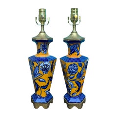 Antique Pair of 19th Century Masons Orange/Blue Transfer Lamps
