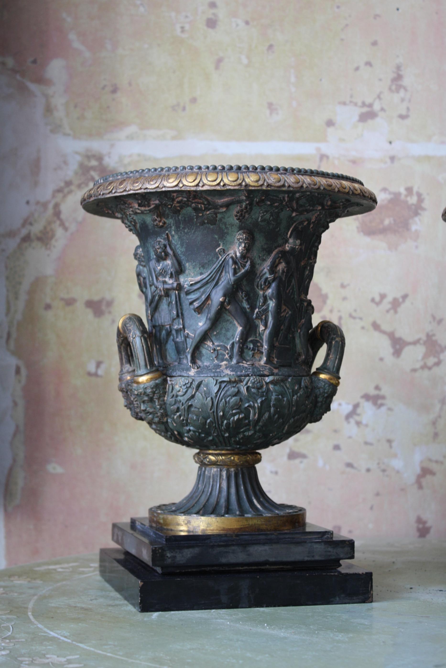 Pair of 19th Century Medici Bronze Urns UpLighters Greek Revival Grand Tour 8