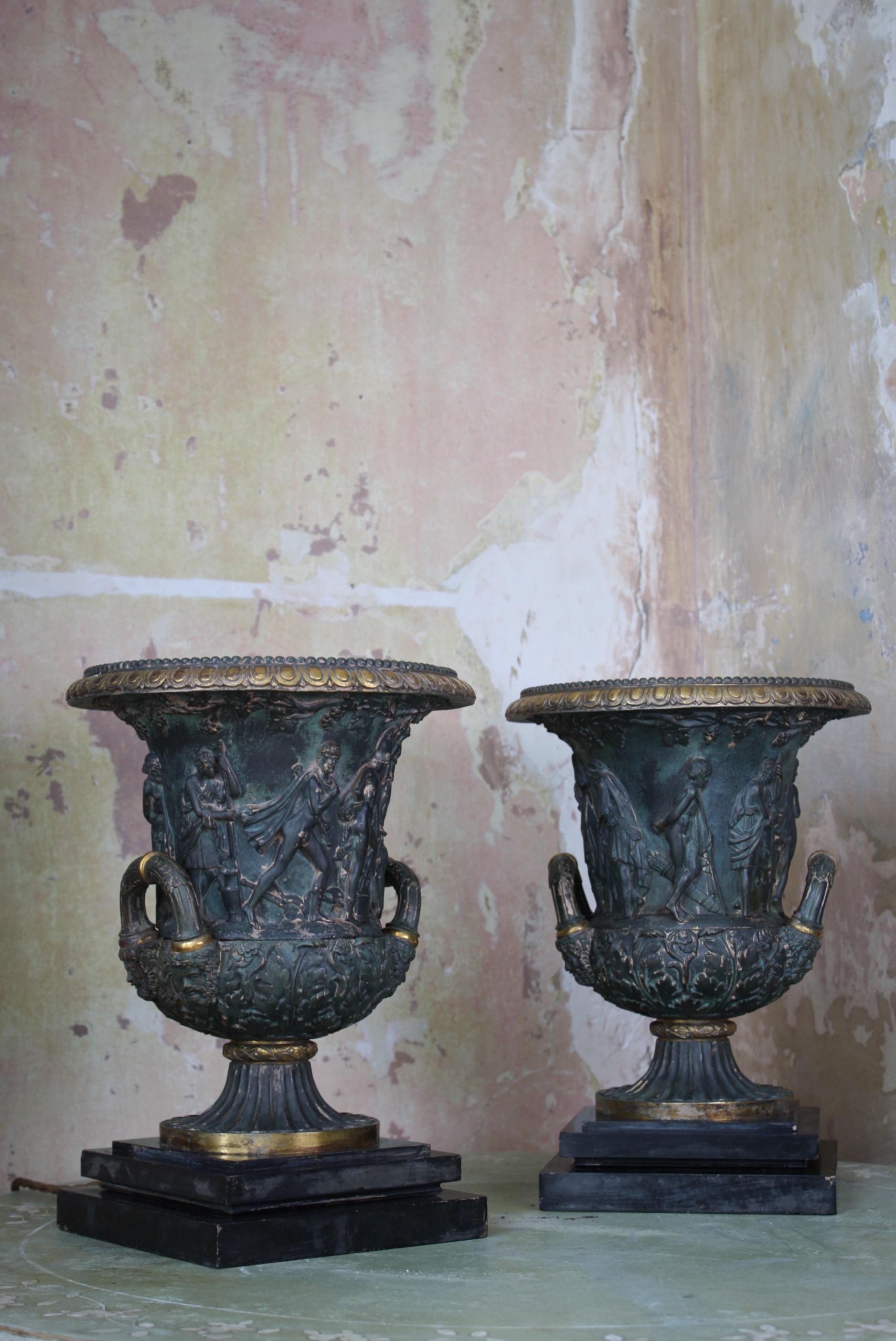 Pair of 19th Century Medici Bronze Urns UpLighters Greek Revival Grand Tour 10