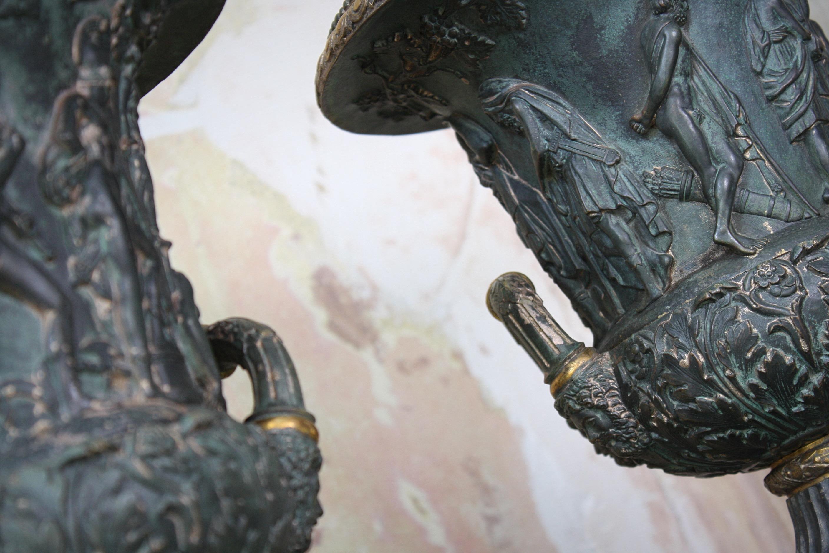 Pair of 19th Century Medici Bronze Urns UpLighters Greek Revival Grand Tour 12