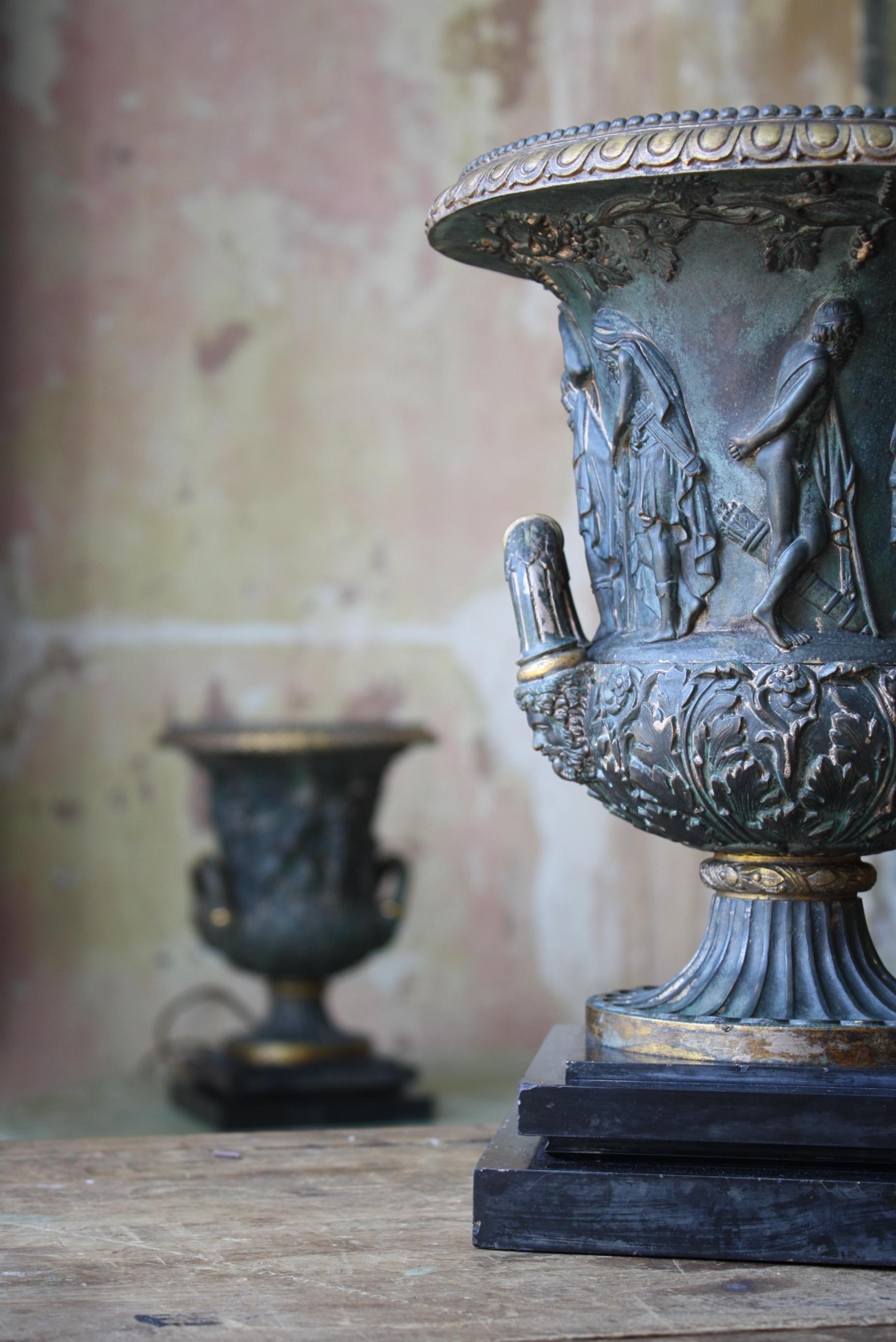 Classical Greek Pair of 19th Century Medici Bronze Urns UpLighters Greek Revival Grand Tour