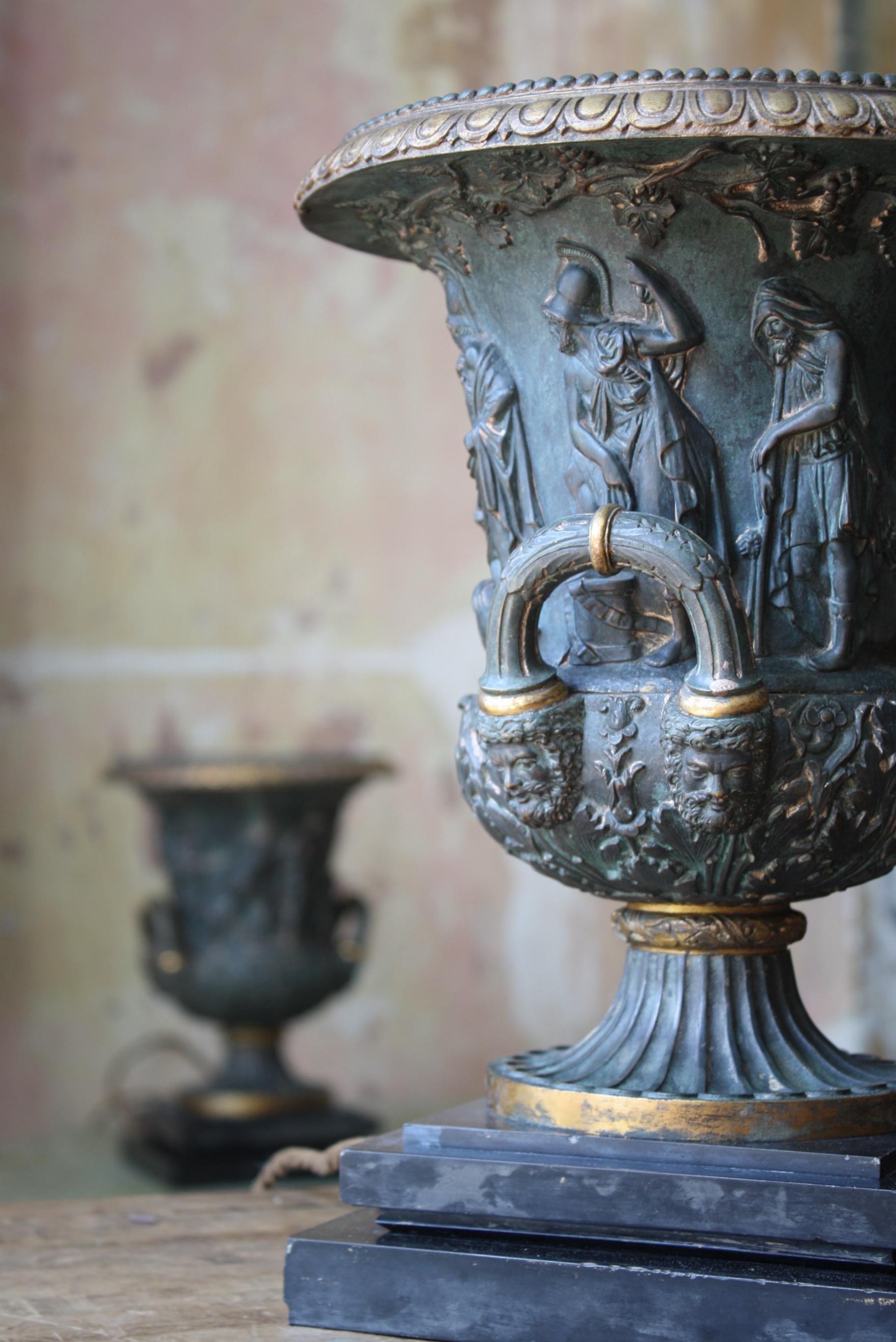European Pair of 19th Century Medici Bronze Urns UpLighters Greek Revival Grand Tour