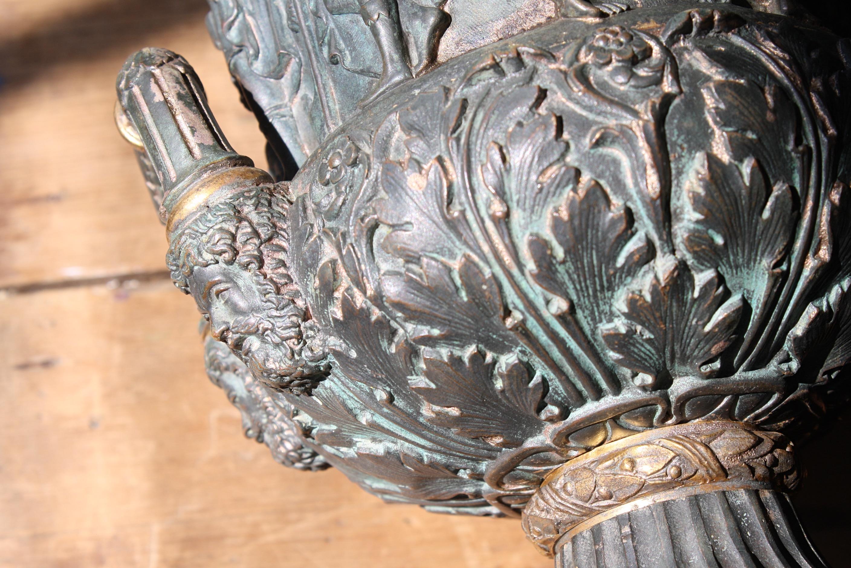 Pair of 19th Century Medici Bronze Urns UpLighters Greek Revival Grand Tour 3
