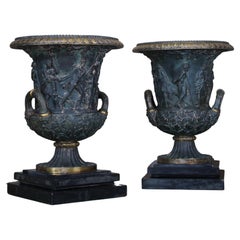 Pair of 19th Century Medici Bronze Urns UpLighters Greek Revival Grand Tour