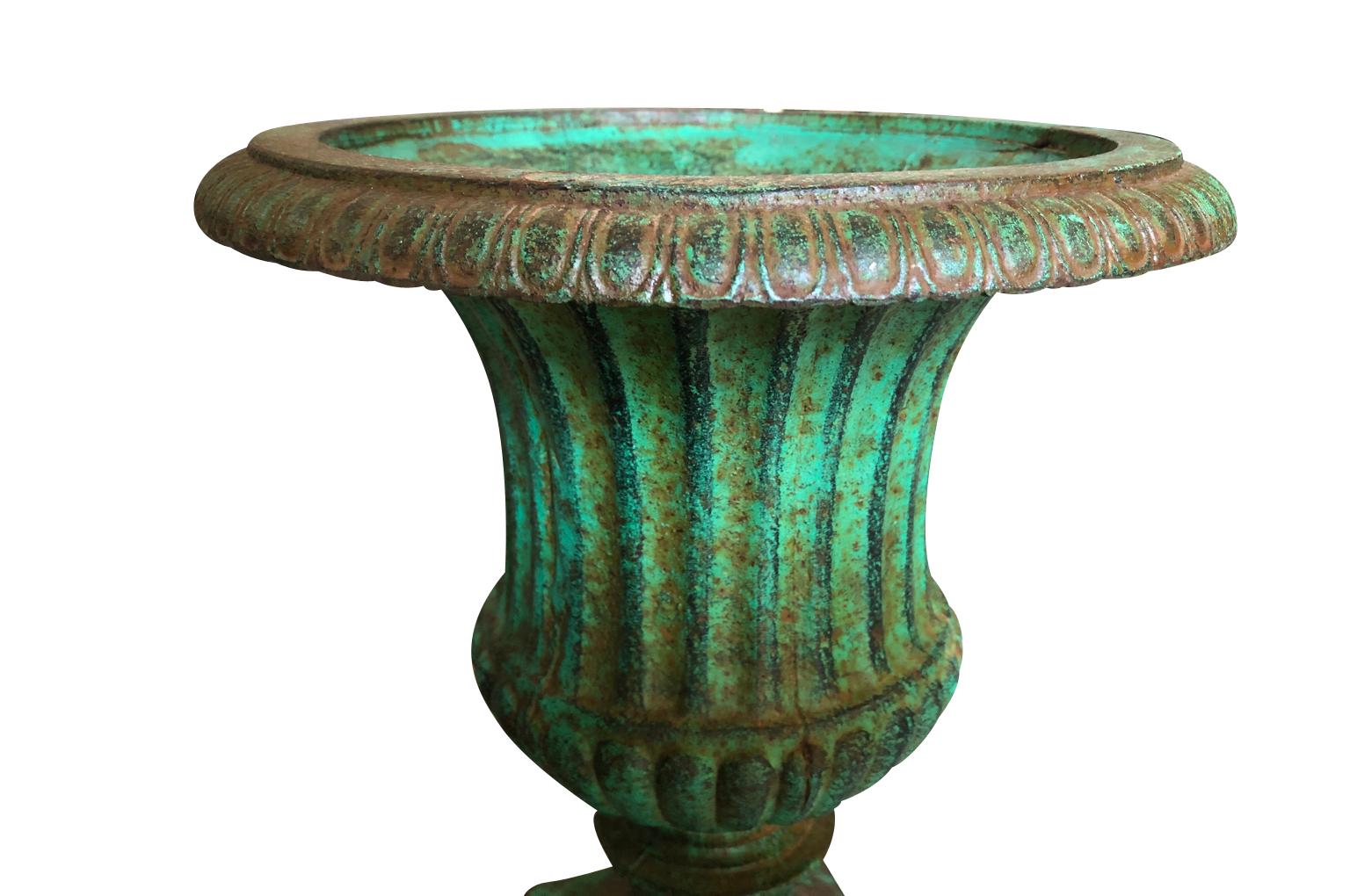 Iron Pair of 19th Century Medici Style Urns For Sale