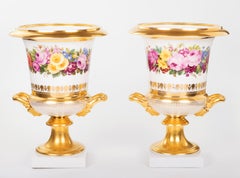 Pair of 19th Century Medici Vases, Hand-Painted Porcelain