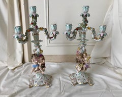 Pair of 19TH Century Meissen Figural Candelabras