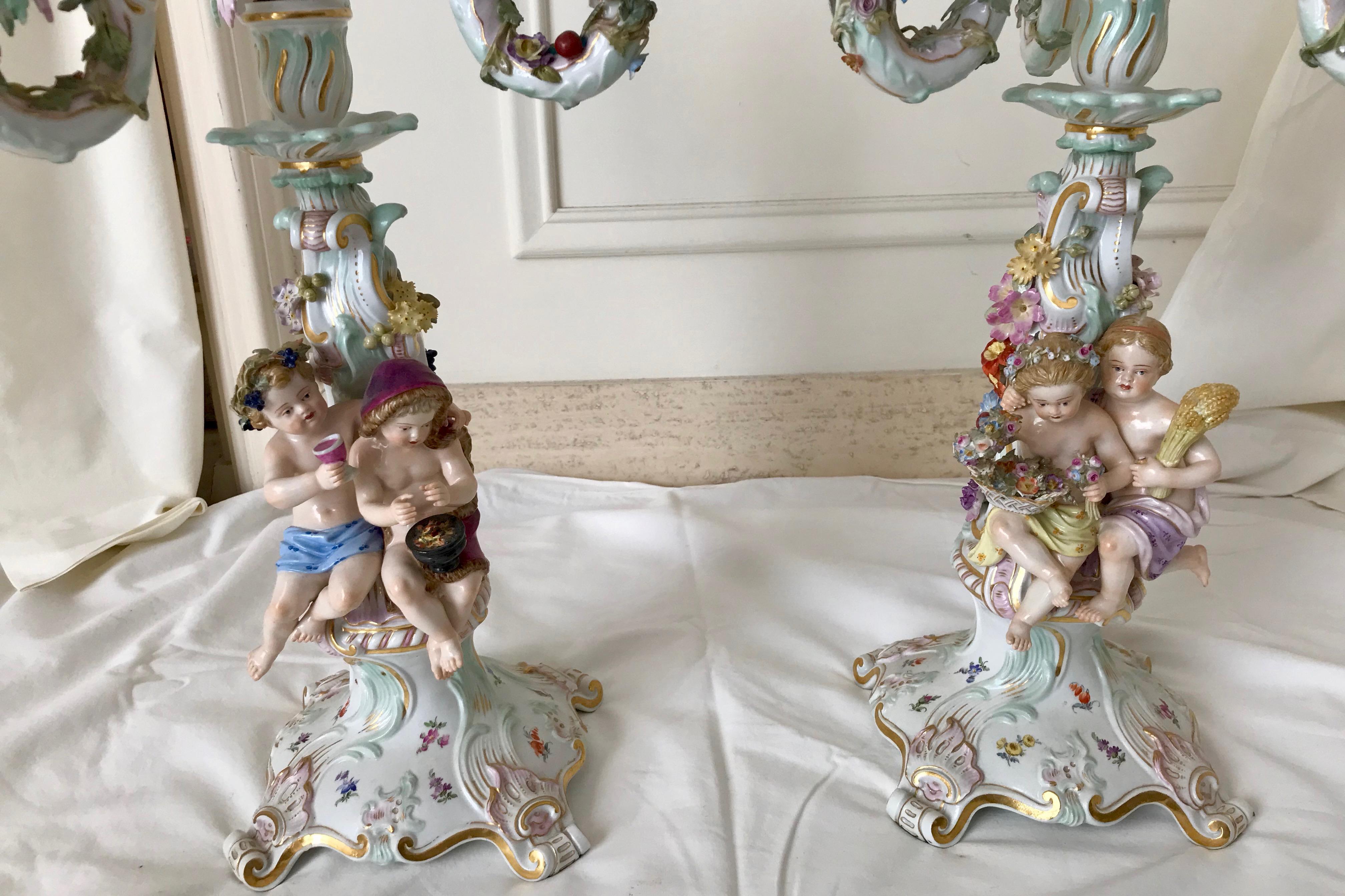 German Pair of 19TH Century Meissen Figural Candelabras For Sale