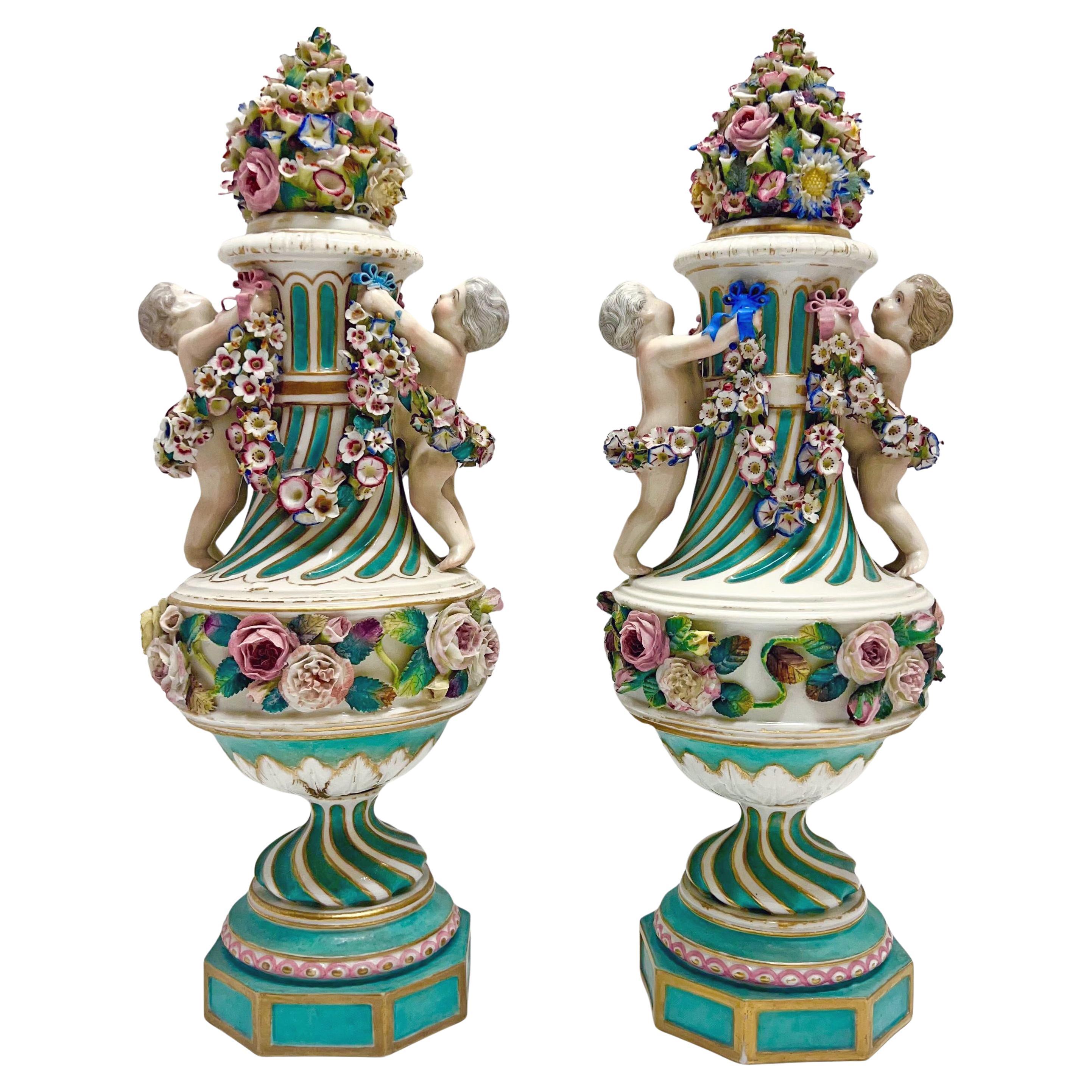 Pair of 19th Century Meissen Gilt Porcelain Covered Vases