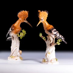 Pair Of 19th Century Meissen Painted Porcelain Models Of Hoopoes