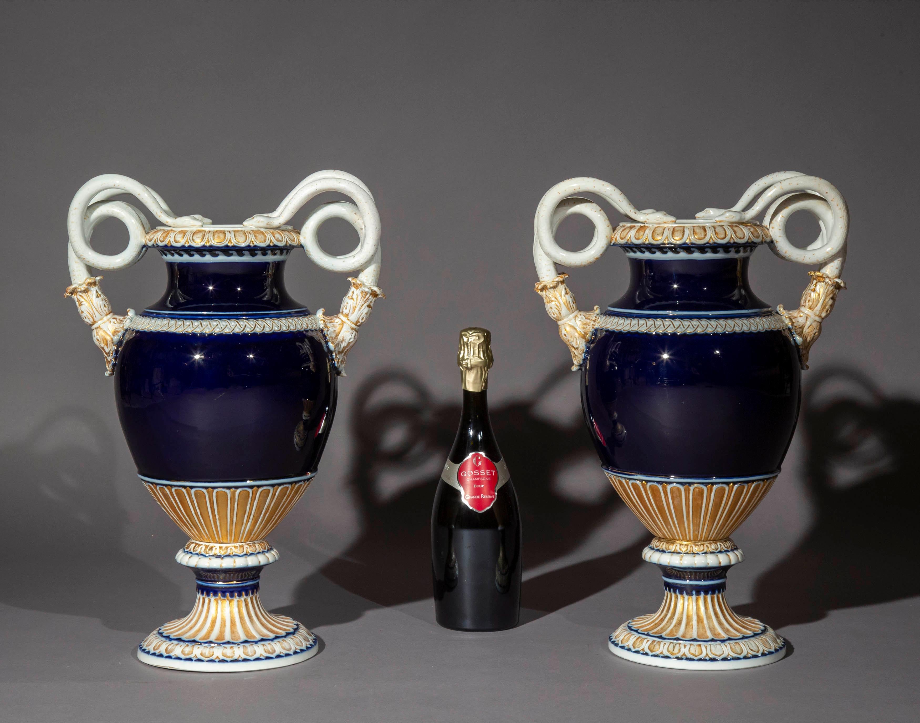 Pair of 19th Century Meissen Porcelain Serpent Vases 1
