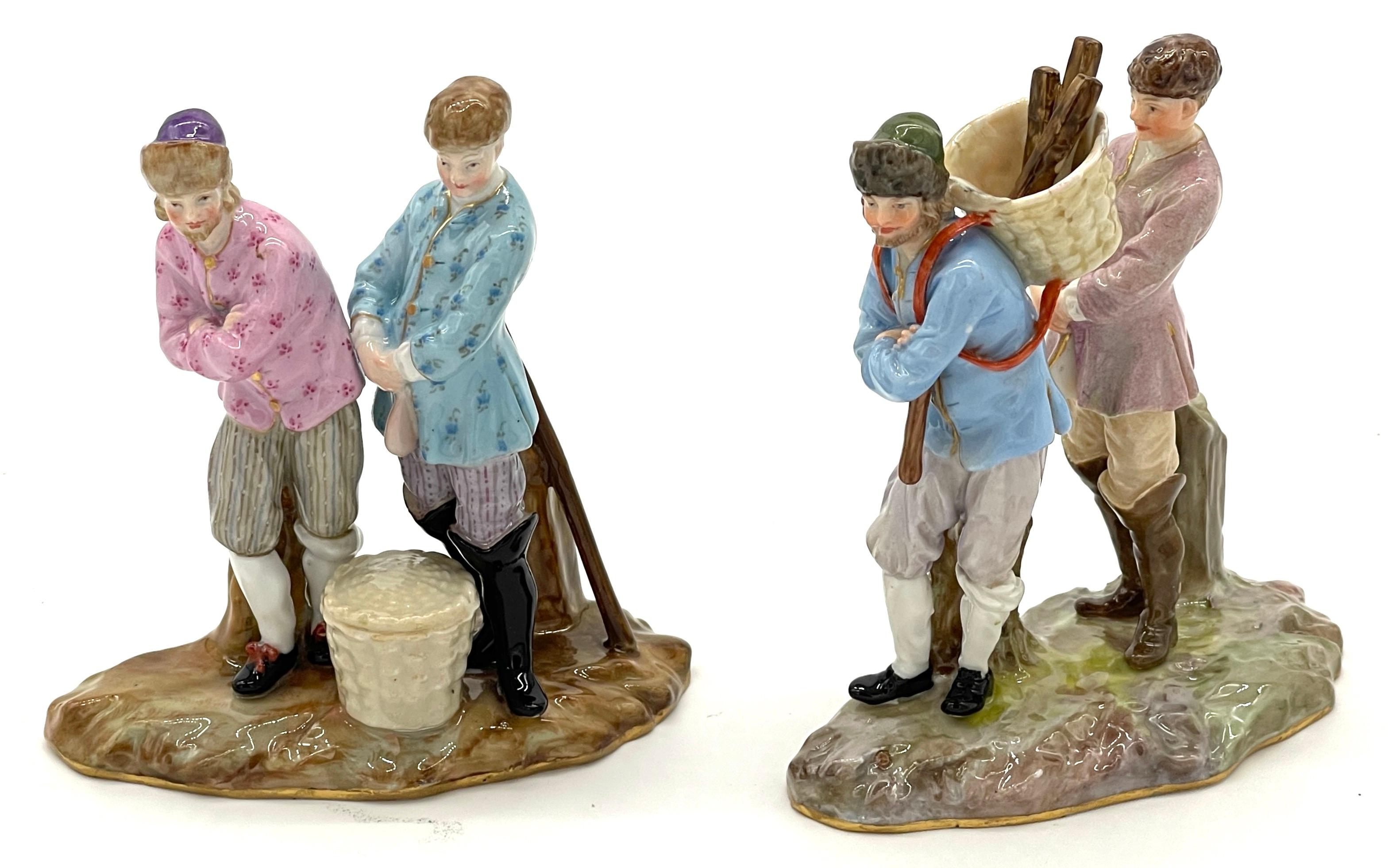 Pareja de agrupaciones de leñadores rusos siberianos de Meissen del siglo XIX
Alemania, mediados del siglo XIX 

Un hallazgo raro, los temas rusos no son comunes en la porcelana de Meissen, especialmente una pareja de compañeros intacta. Cada una