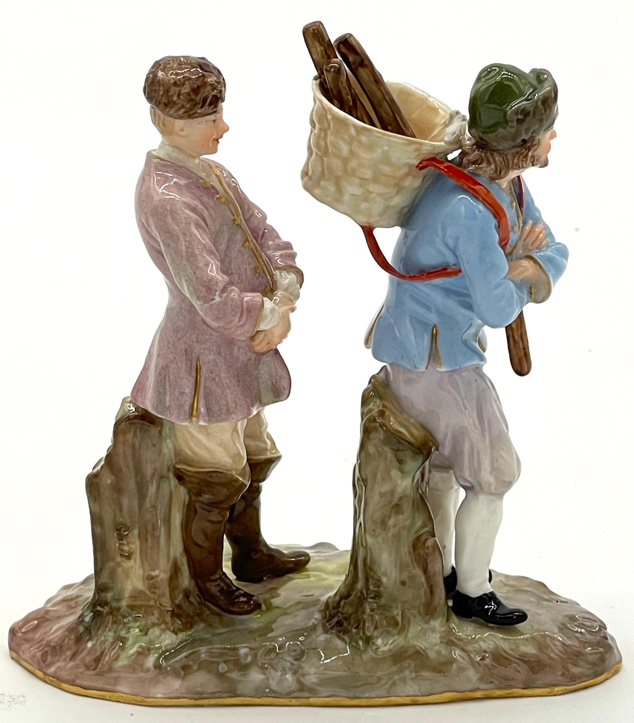 Pareja Siglo IX Meissen Tema Ruso  Agrupaciones de leñadores siberianos Pintado a mano en venta