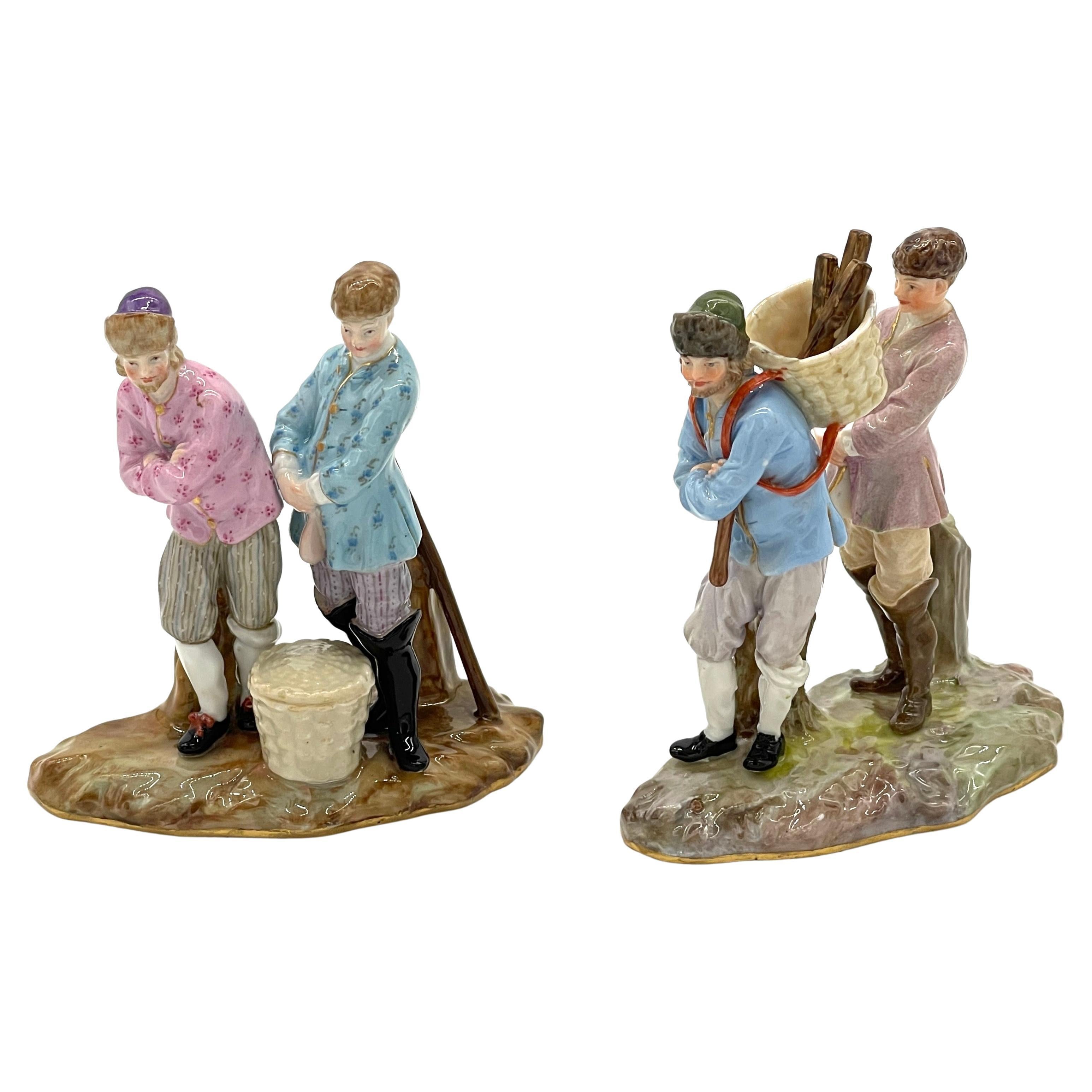 Pair of 19th Century Meissen Russian Siberian Woodsmen Groupings For Sale  at 1stDibs
