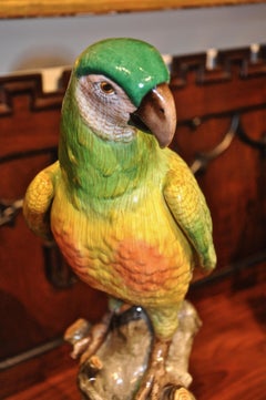 Pair of 19th Century Meissen Style Porcelain Parrots