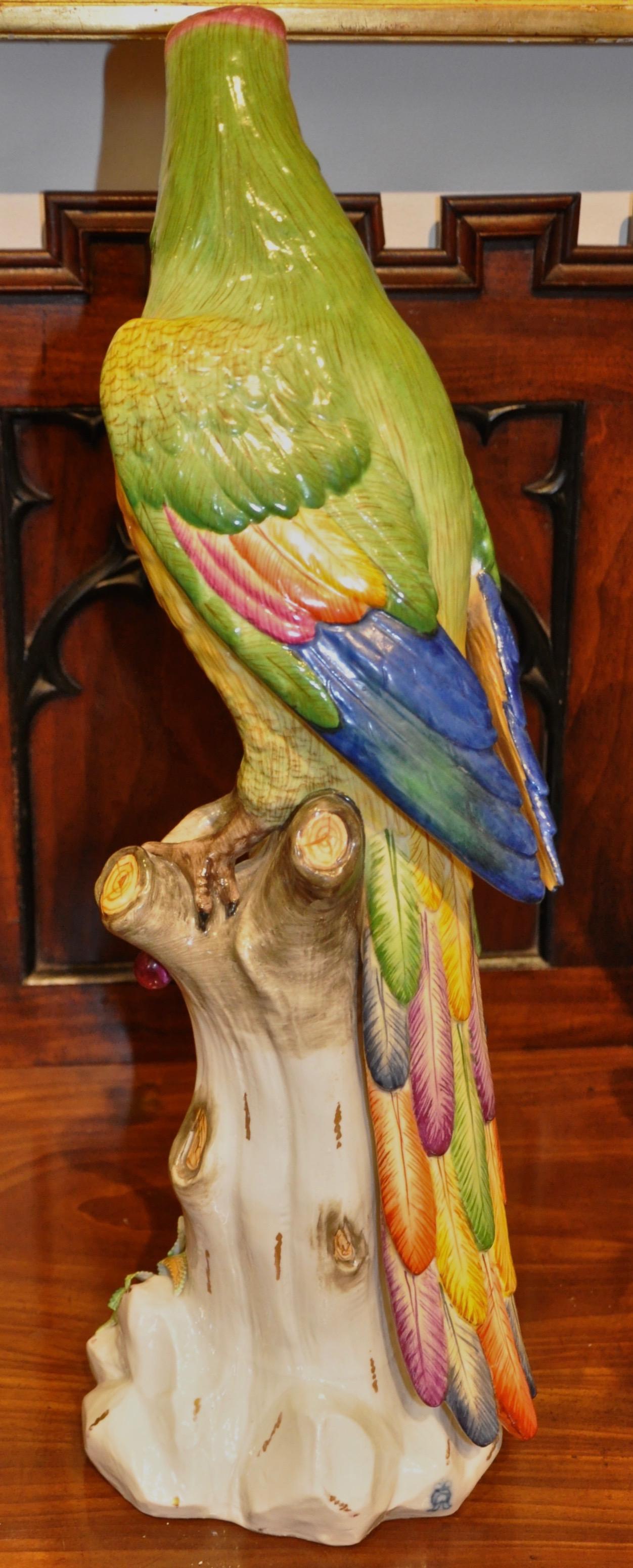 Neoclassical Pair of 19th Century Meissen Style Porcelain Parrots