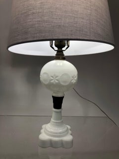 Pair of 19th Century Milk Glass Star and Moon Electrified Whale Oil Lamps