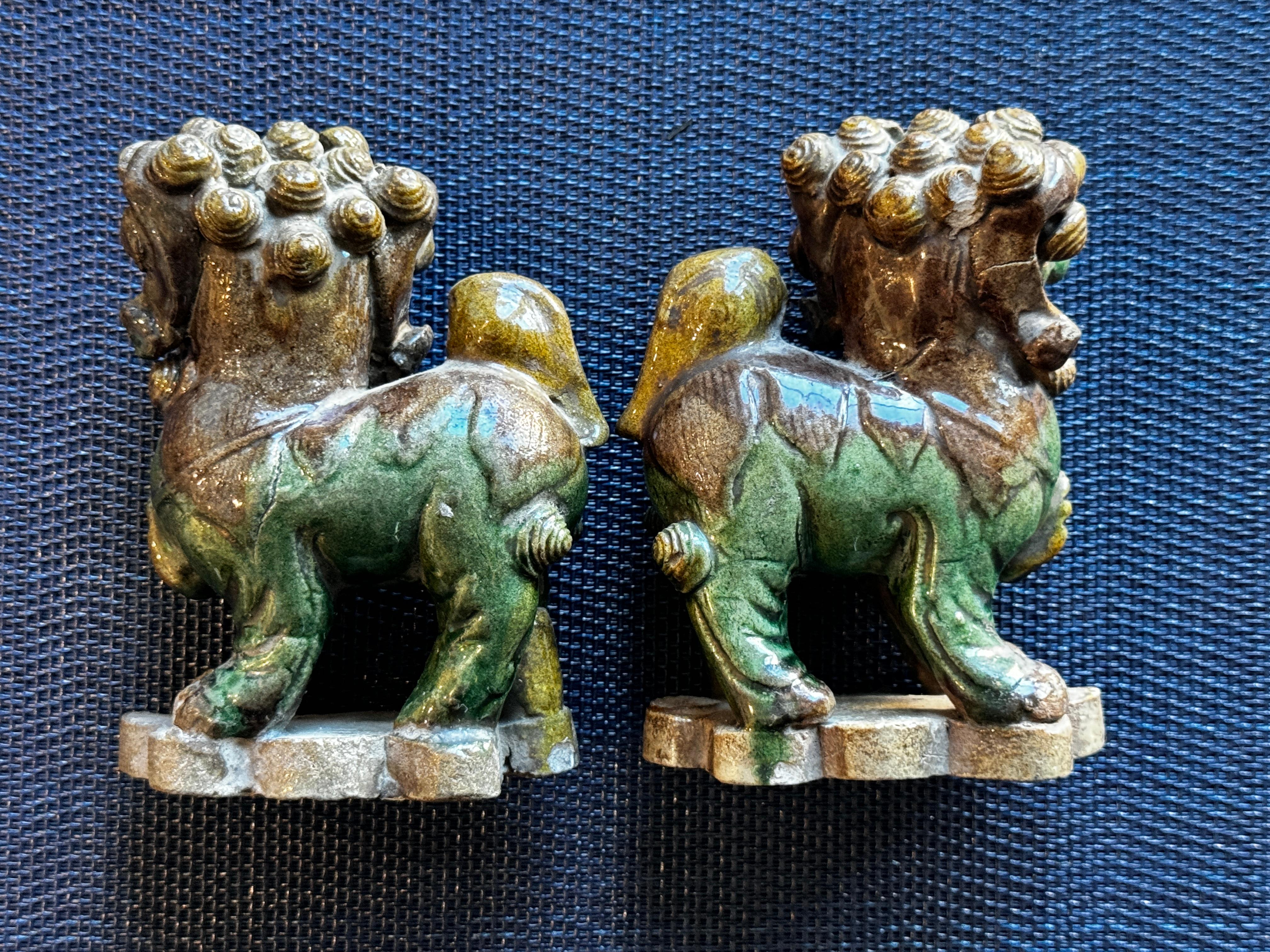Ceramic Pair of 19th Century Miniature Foo Dogs  3.25