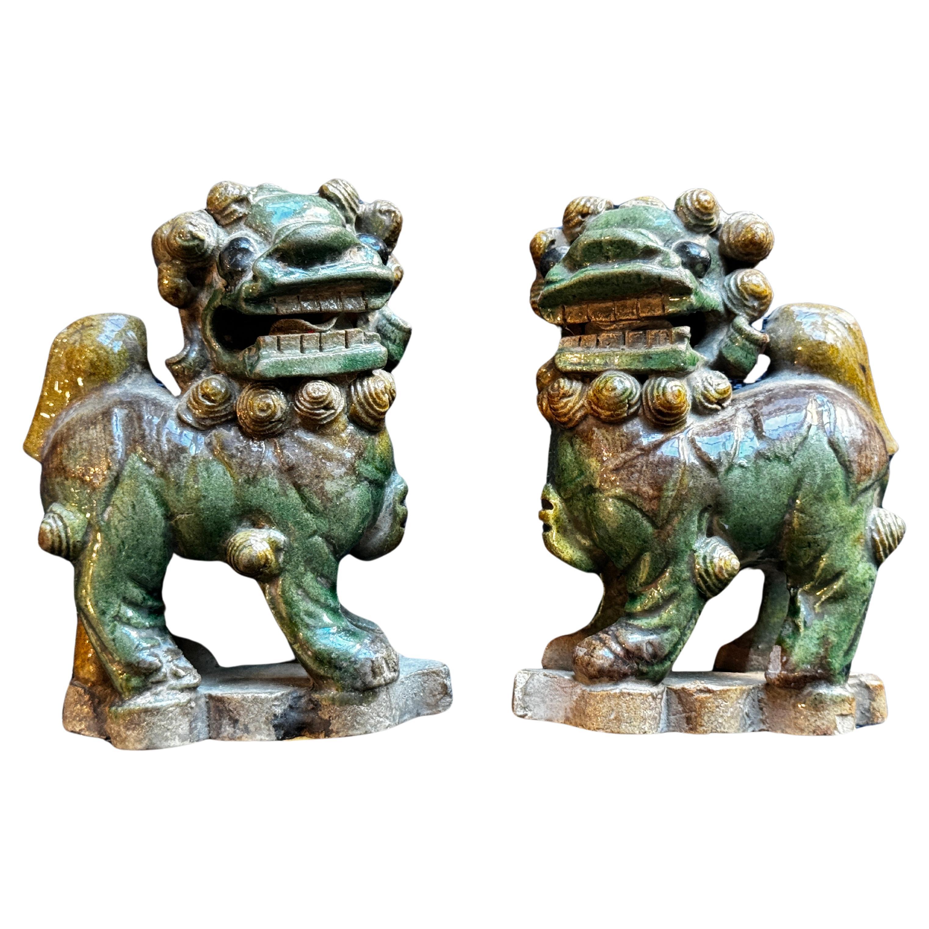 Pair of 19th Century Miniature Foo Dogs  3.25" x 2" x 4.5" For Sale