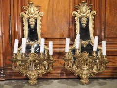 Pair of 19th Century Mirrored French Bronze Dore Wall Sconces