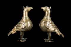 Pair of 19th Century Mixed Metal Persian Islamic 'Khorasan' Bird Incense Burners