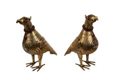 Pair of 19th Century Mixed Metal Persian Islamic 'Khorasan' Bird Incense Burners