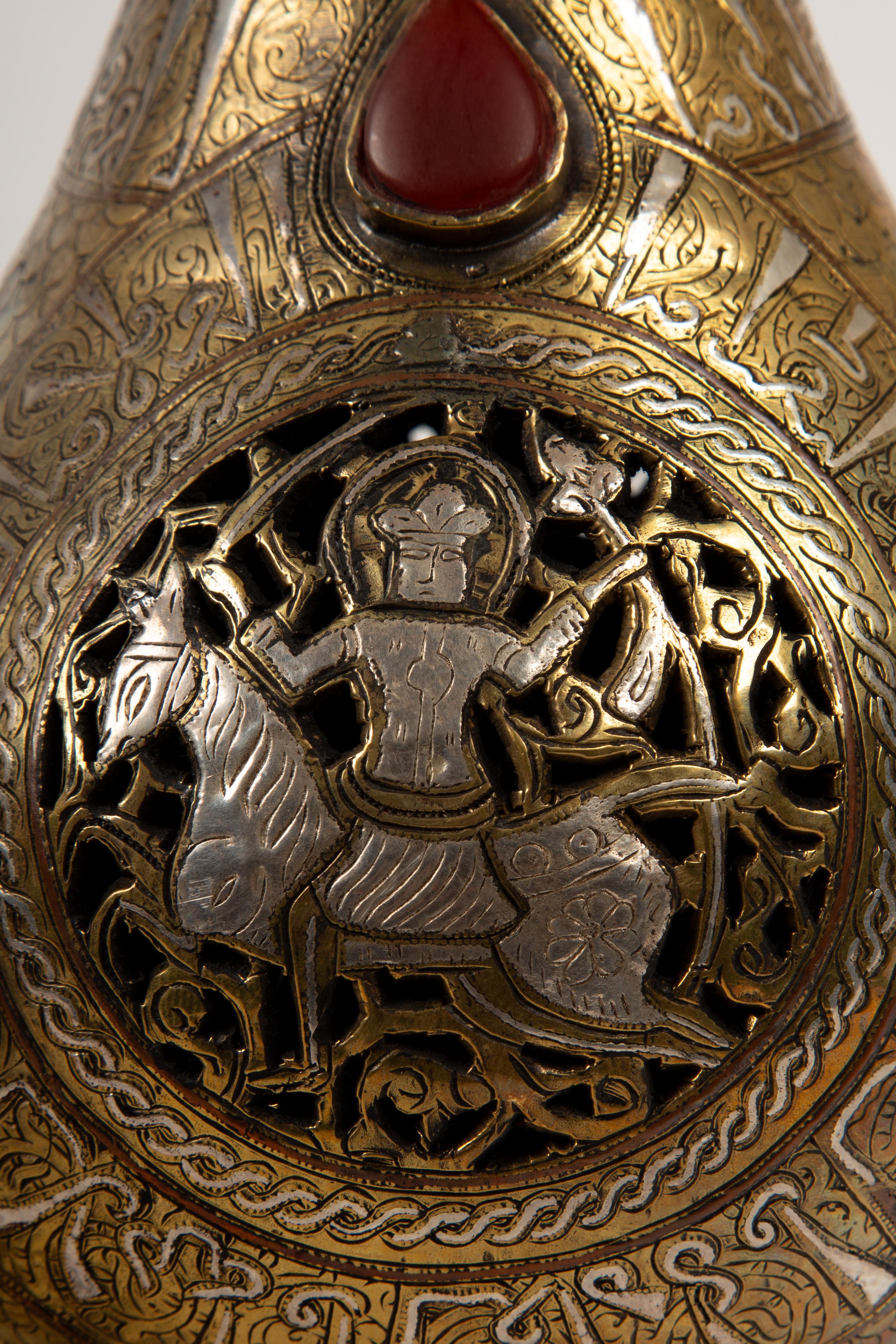 Paar persische islamische „Khorasan“-Vogelfeuerböcke aus gemischten Metallen aus dem 19. Jahrhundert (Silber)