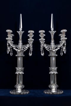 Pair of 19th Century Monumental Palace Size Osler Four Light Crystal Candelabra