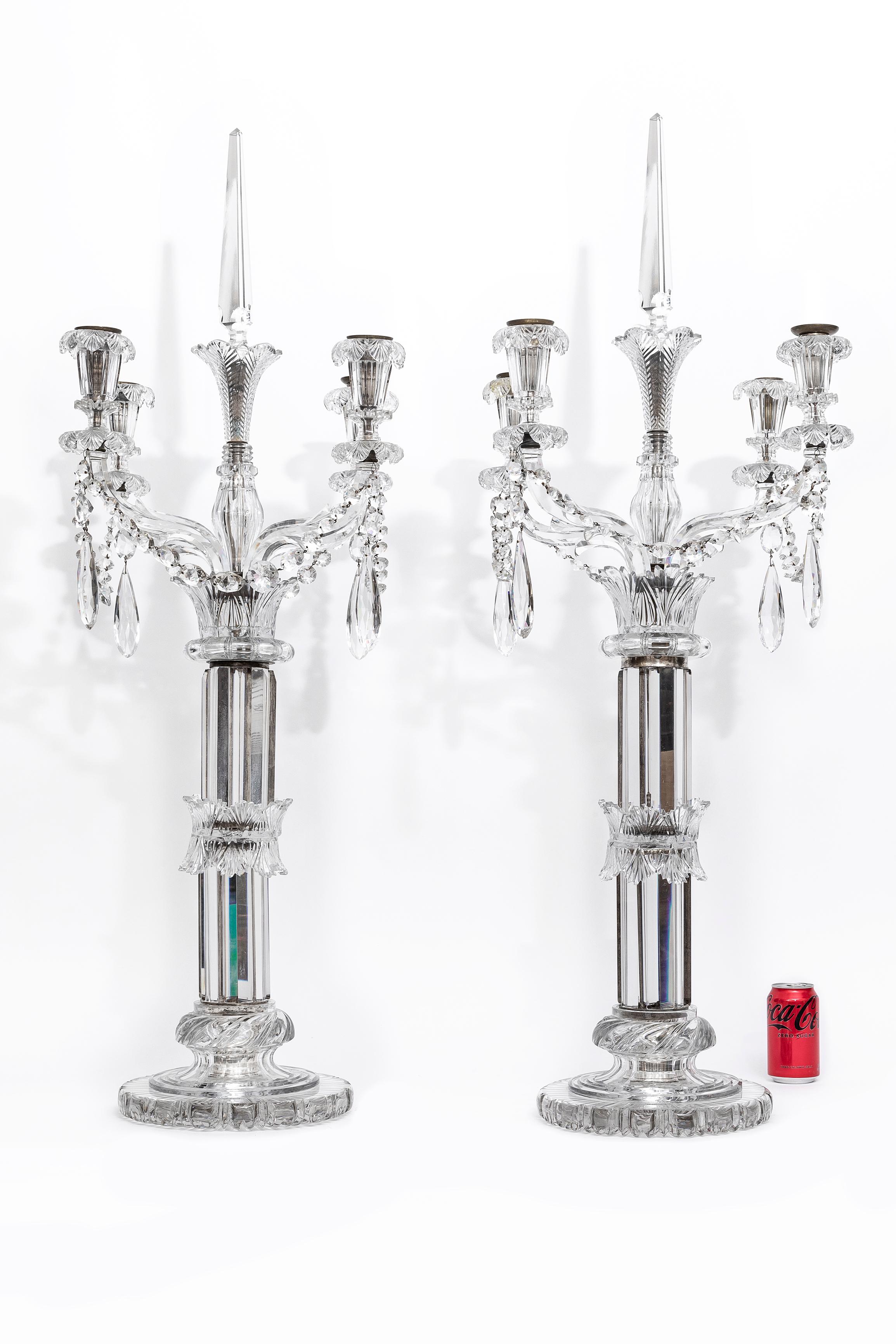 Louis XVI Pair of 19th Century Monumental Palace Size Osler Four Light Crystal Candelabra For Sale