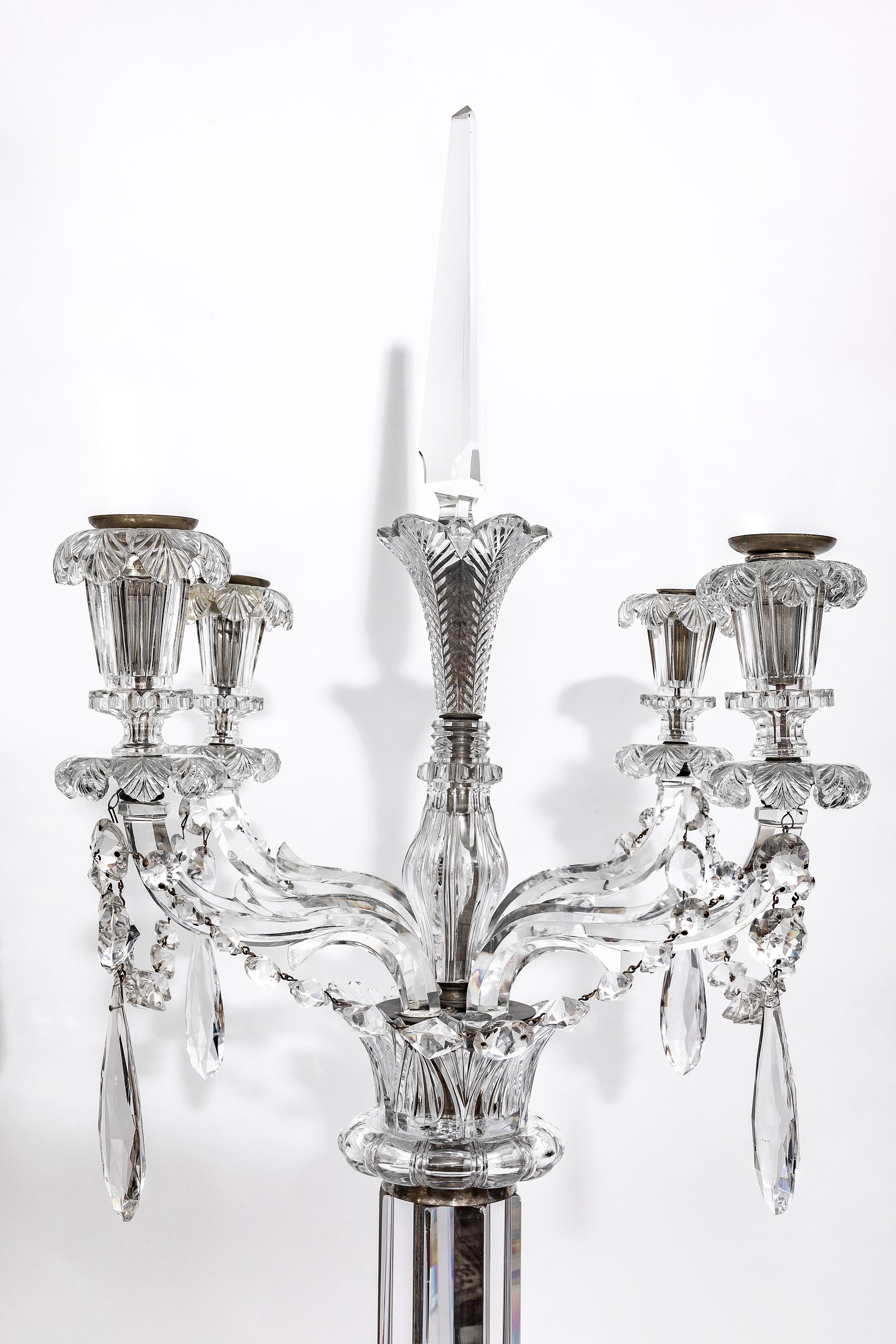 Pair of 19th Century Monumental Palace Size Osler Four Light Crystal Candelabra In Good Condition For Sale In New York, NY
