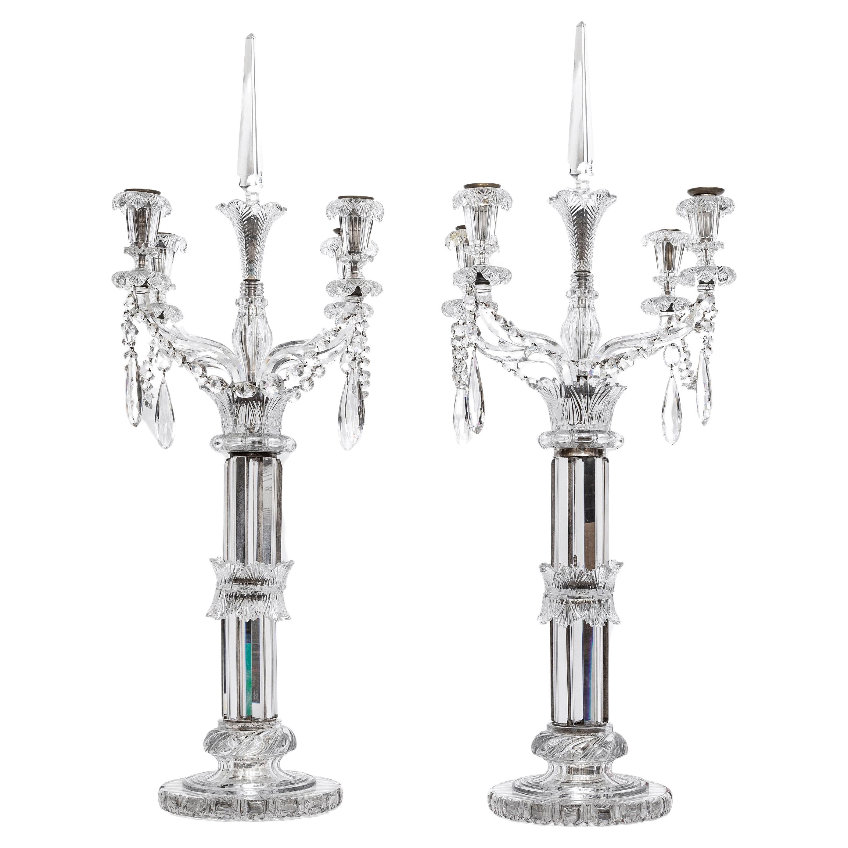 Pair of 19th Century Monumental Palace Size Osler Four Light Crystal Candelabra