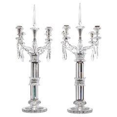 Antique Pair of 19th Century Monumental Palace Size Osler Four Light Crystal Candelabra