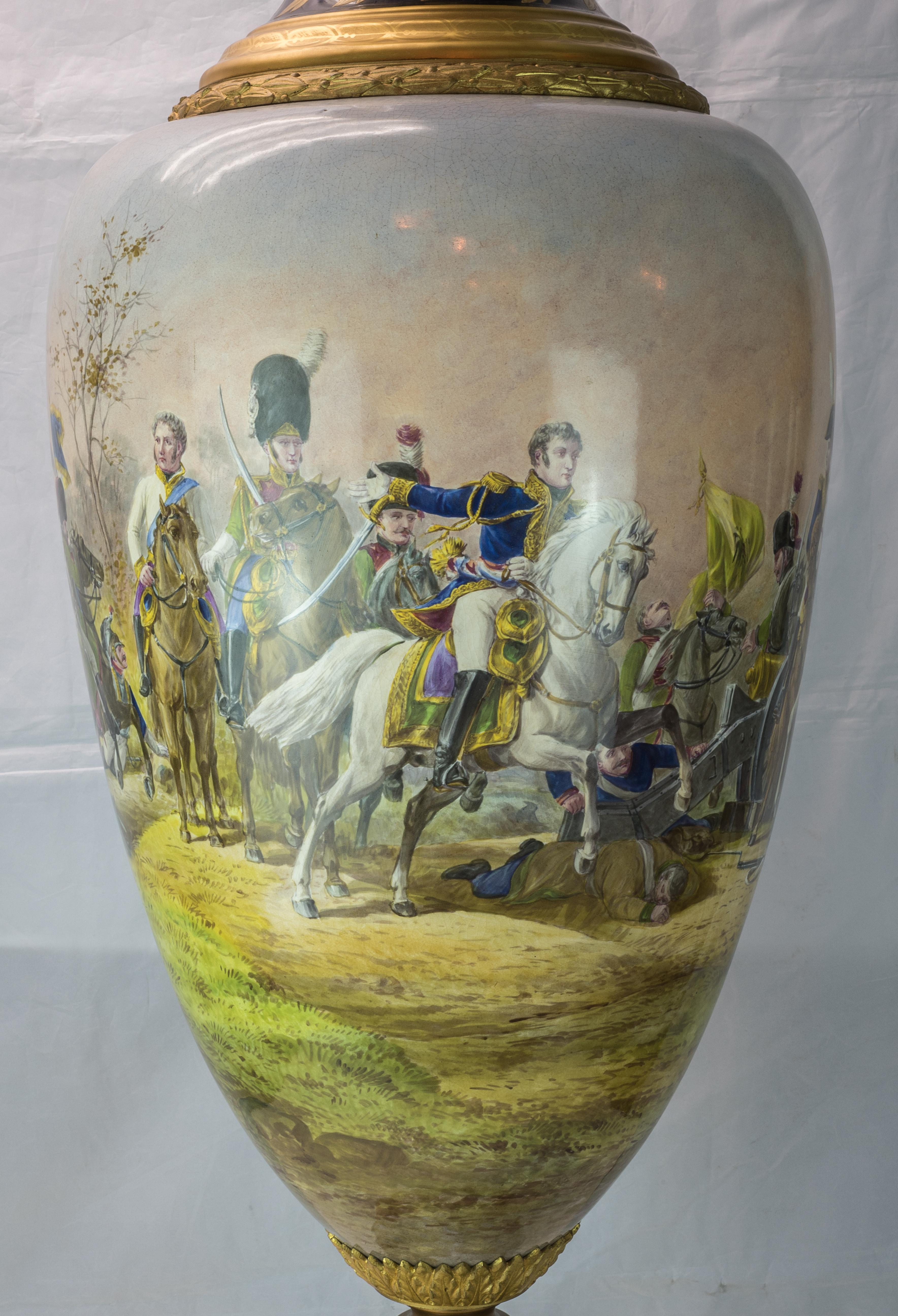 French Pair of 19th Century Monumental Sèvres Style Napoleonic Cobalt Vases For Sale