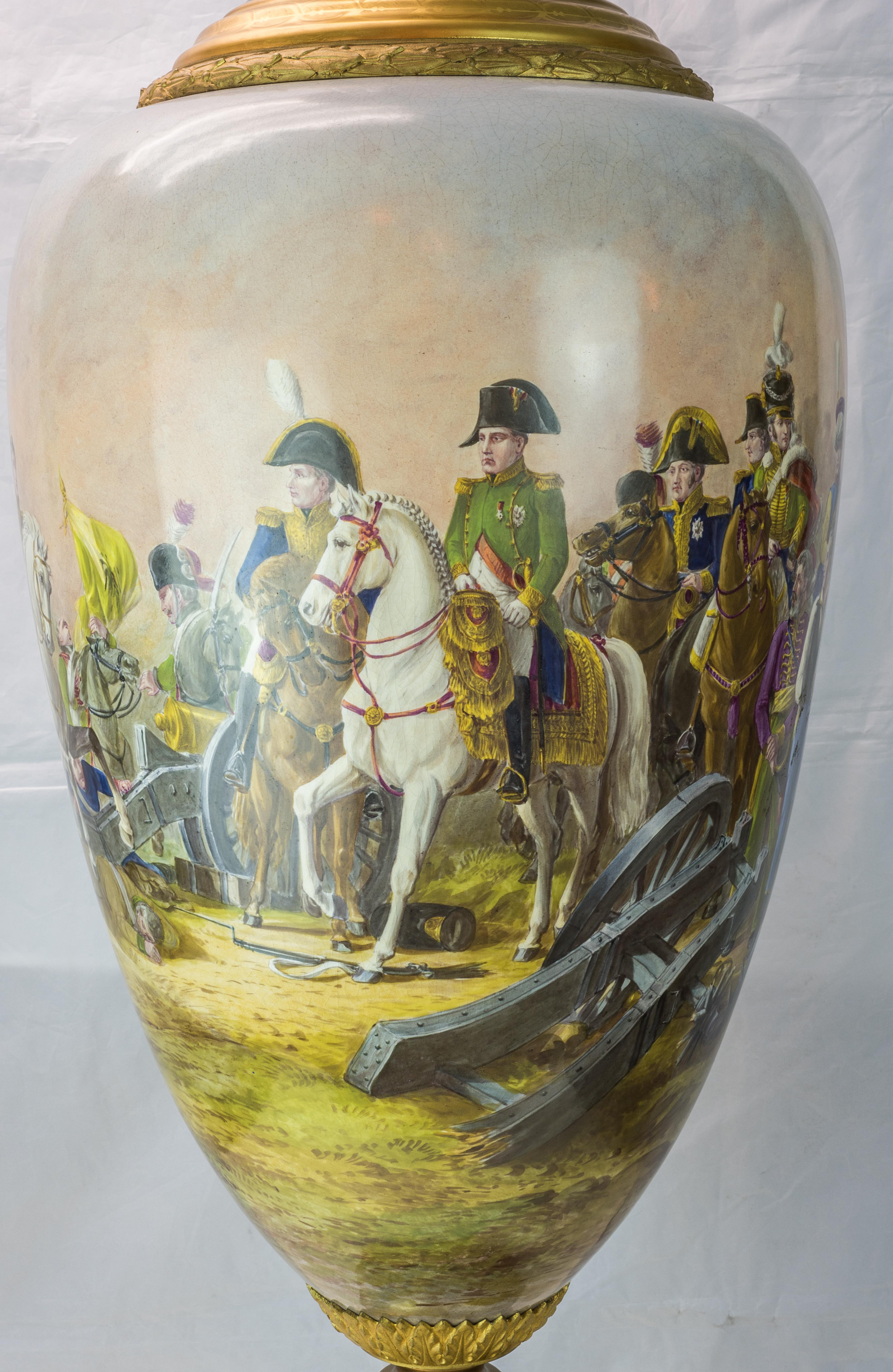 Porcelain Pair of 19th Century Monumental Sèvres Style Napoleonic Cobalt Vases For Sale