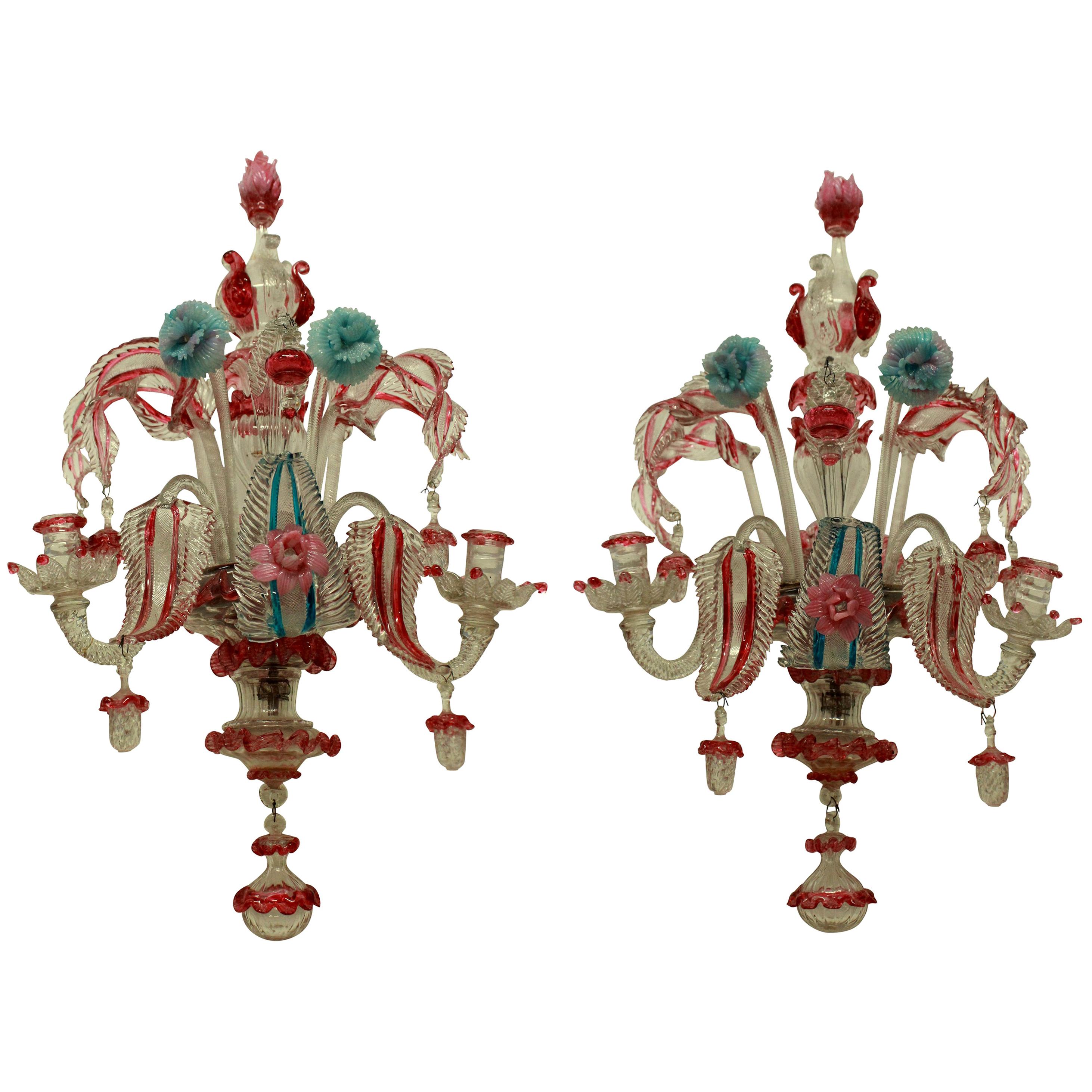 Pair of 19th Century Murano Glass Wall Lights