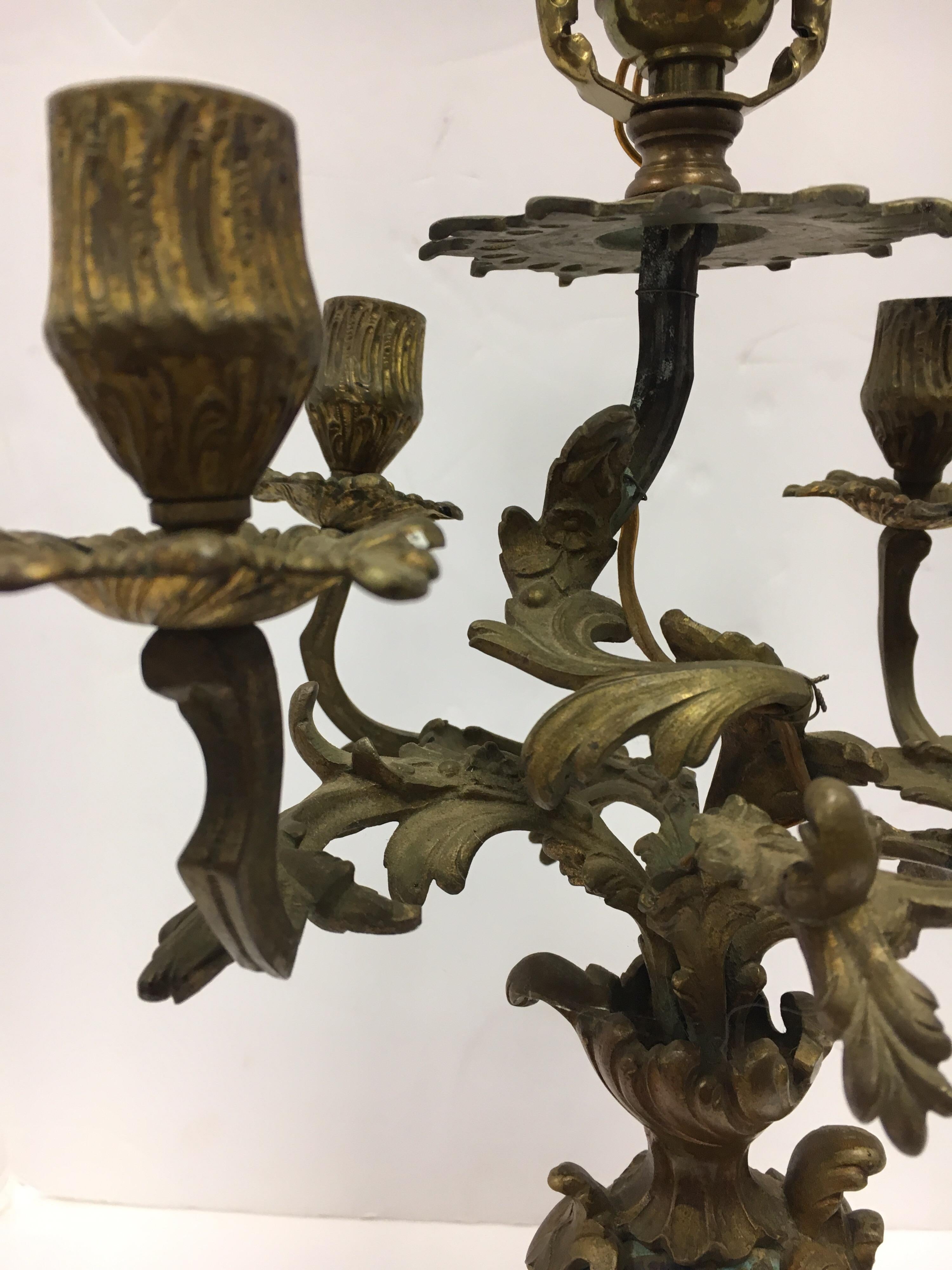 Pair of 19th Century Napolean III Bronze & Champleve Sevres Candelabra Lamps 7
