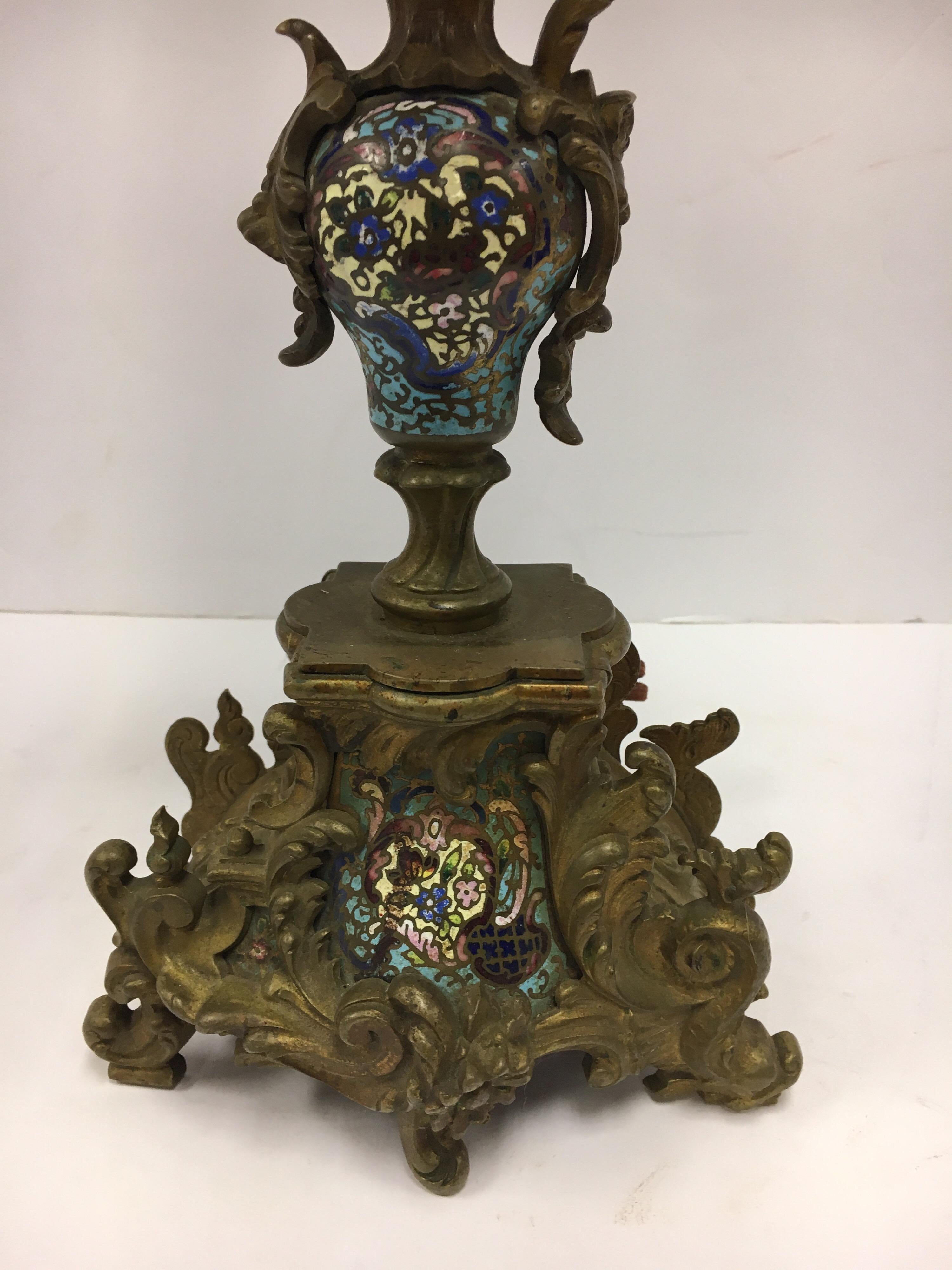 Pair of 19th Century Napolean III Bronze & Champleve Sevres Candelabra Lamps 8