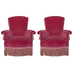 Pair of 19th Century Napoleon III Armchairs with Contrasting Bullion Fringe