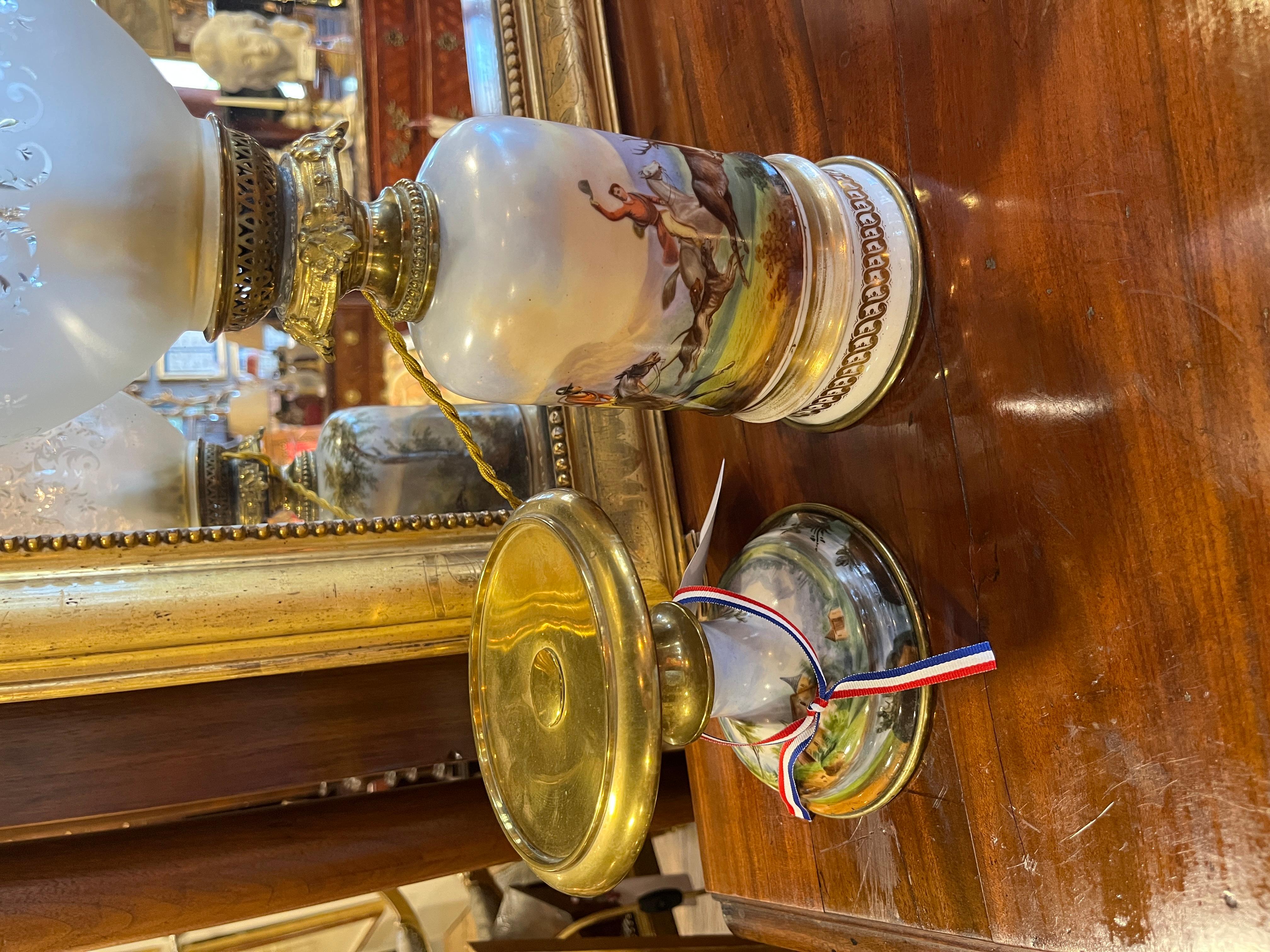 Laiton Paire de lampes de style Carcel Napoléon III du 19ème siècle en vente