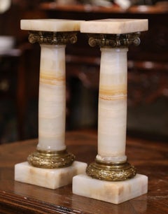 Pair of 19th Century Napoleon III Carved Marble and Bronze Decorative Columns