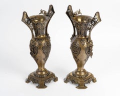 Pair Of 19th-century Napoleon III-era Bronze Vases In The Orientalist Style.