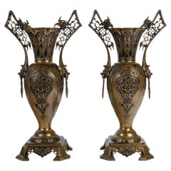 Pair Of 19th-century Napoleon III-era Bronze Vases In The Orientalist Style.
