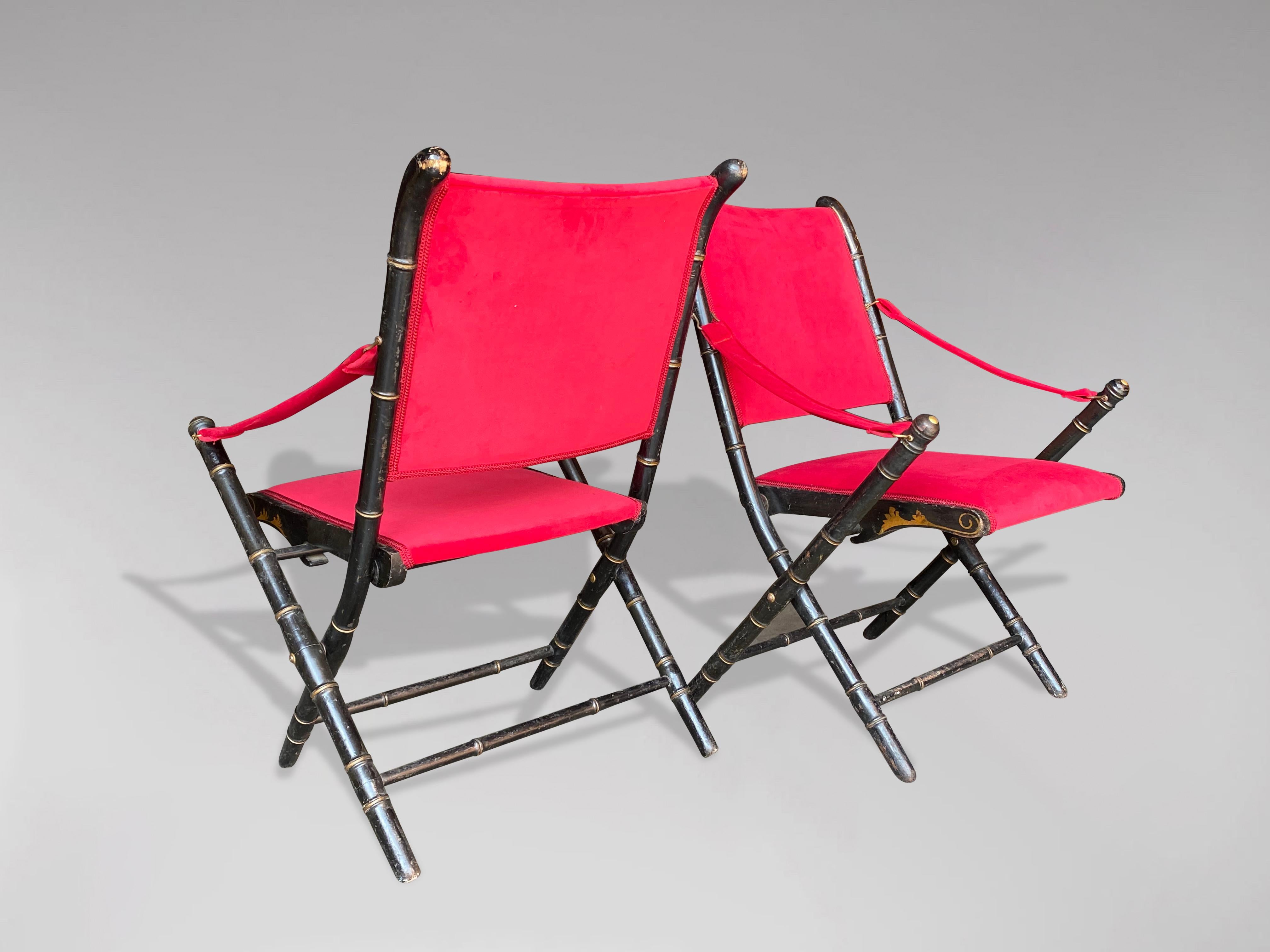 French Pair of 19th Century Napoleon III Folding Armchairs For Sale