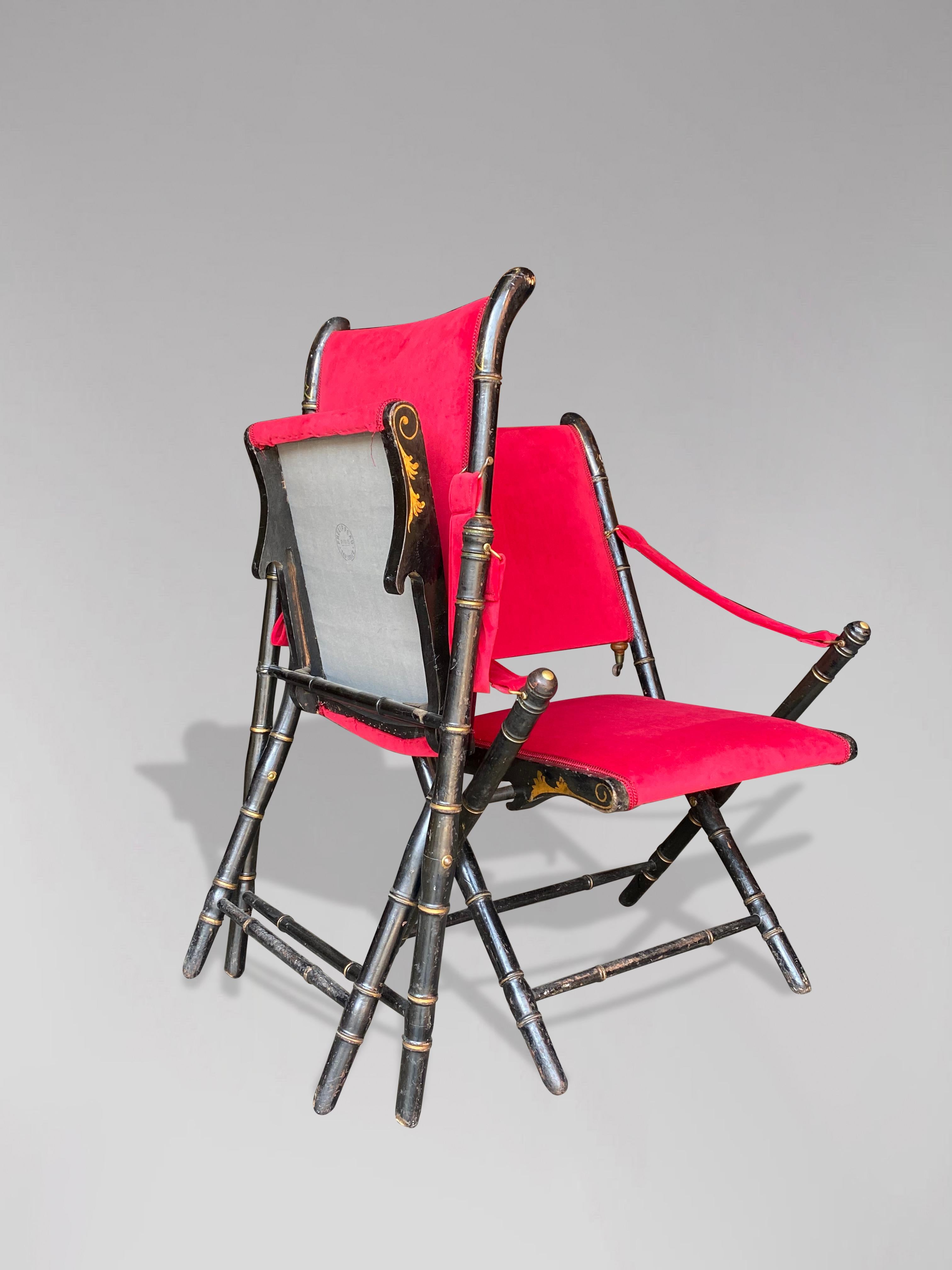 Pair of 19th Century Napoleon III Folding Armchairs In Good Condition For Sale In Petworth,West Sussex, GB