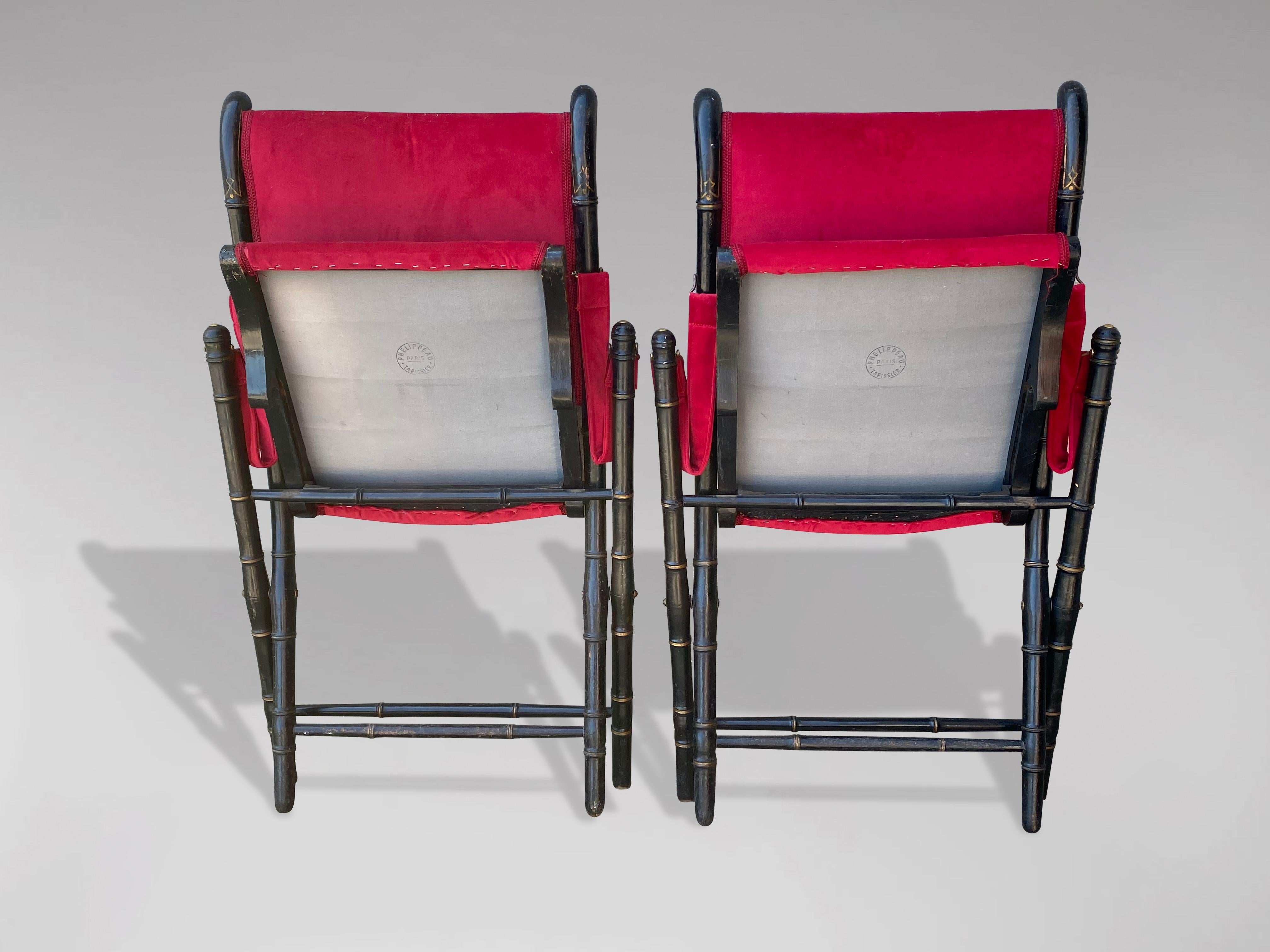 Pair of 19th Century Napoleon III Folding Armchairs For Sale 3