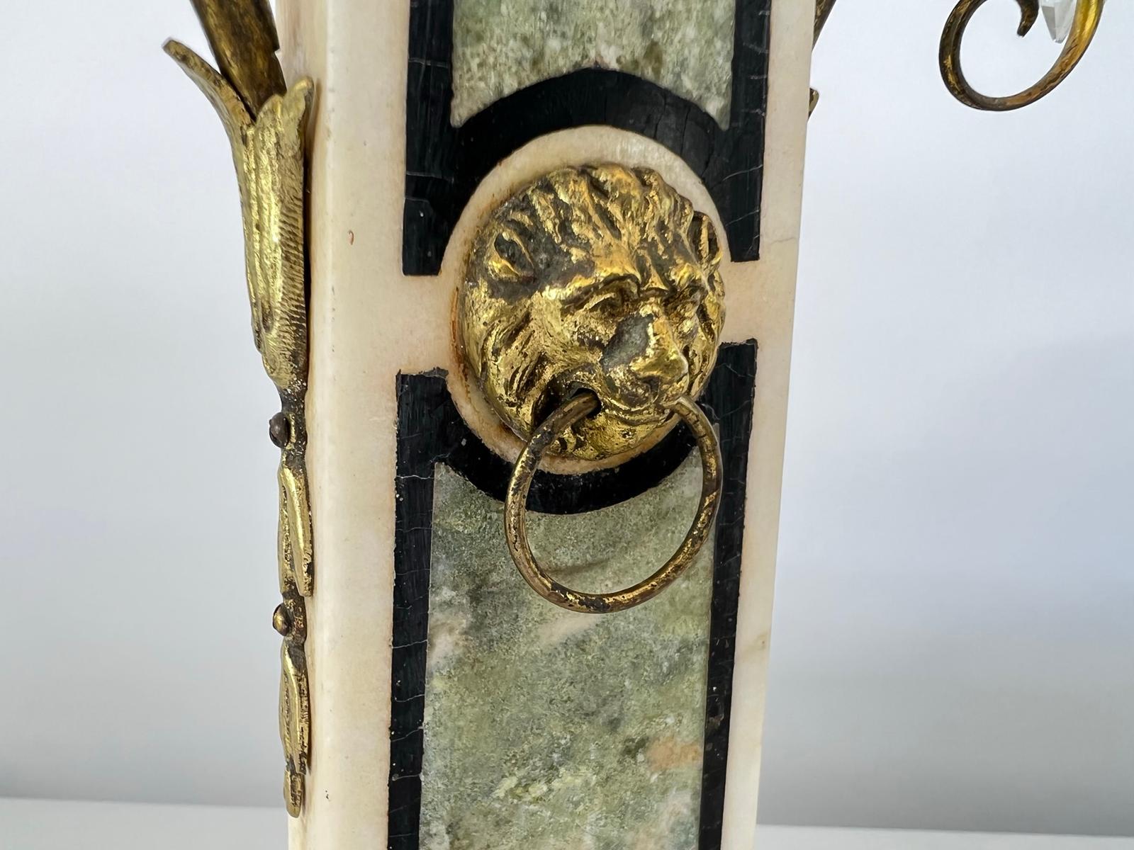 Bronze Pair of 19th Century Napoleon III Inlaid Marble Mantle Girondoles For Sale