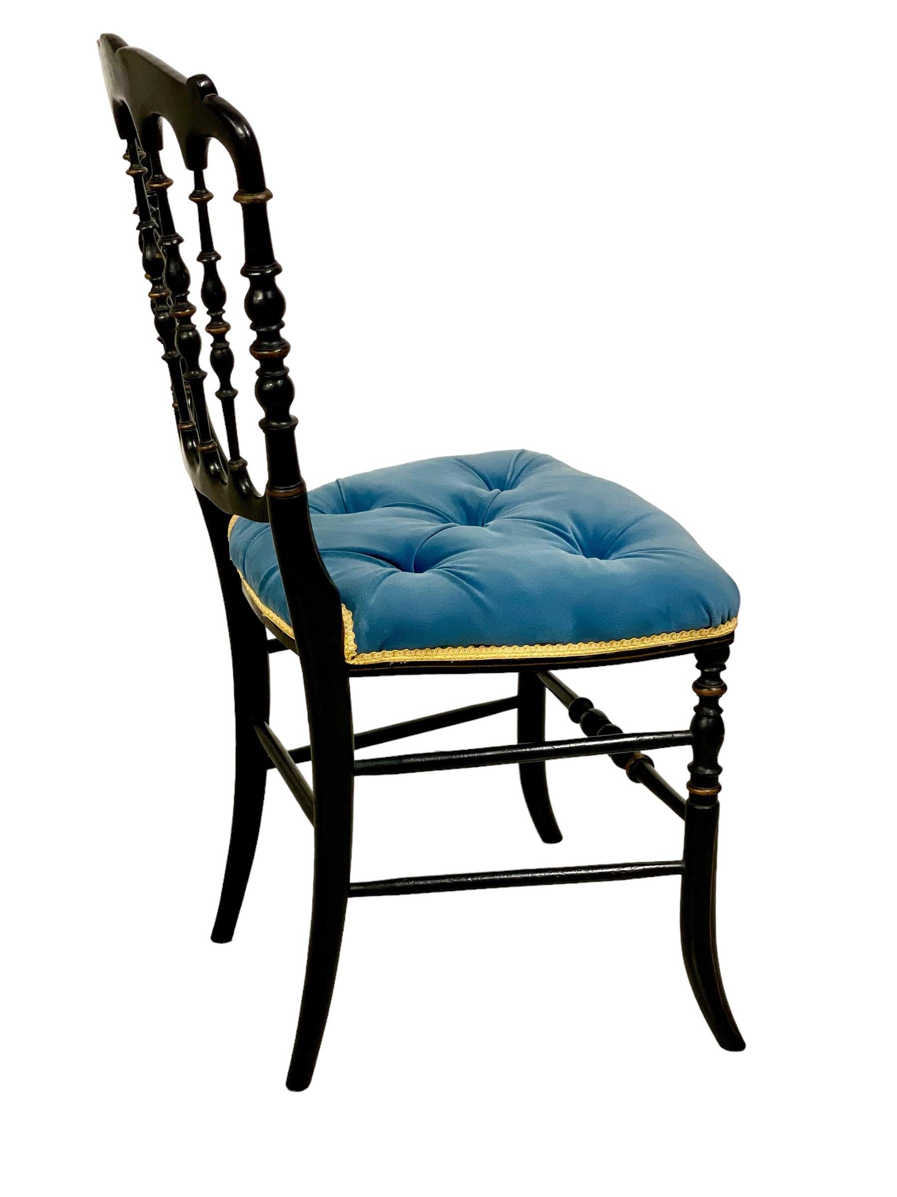 French Pair of 19th Century Napoleon III Opera Chairs in Ebonized Wood For Sale