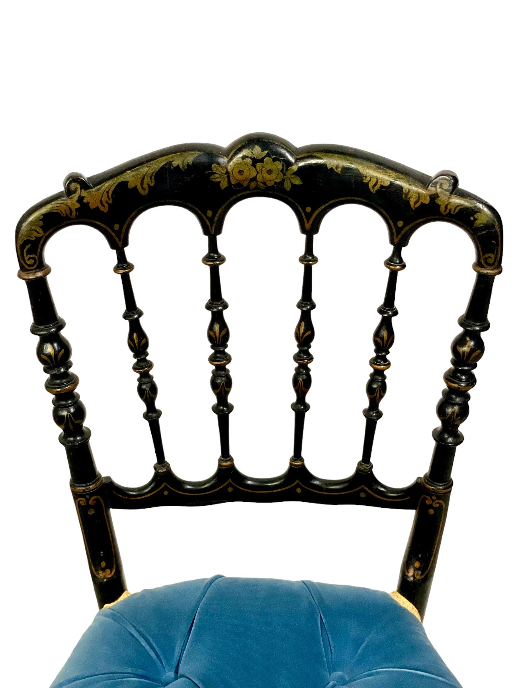 Pair of 19th Century Napoleon III Opera Chairs in Ebonized Wood For Sale 1